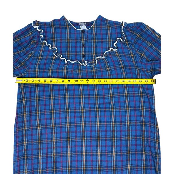 Vintage The Woolrich Woman Cottagecore Blue Plaid Flannel Nightgown Ruffle Trim - Picture 10 of 11